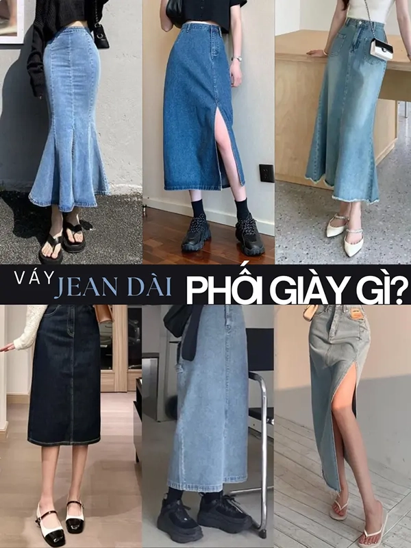 Chân váy jean dài