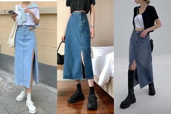 Chân váy jean dài phối với áo gì?