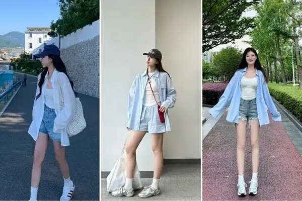 Áo sơ mi oversized phối quần short trẻ trung