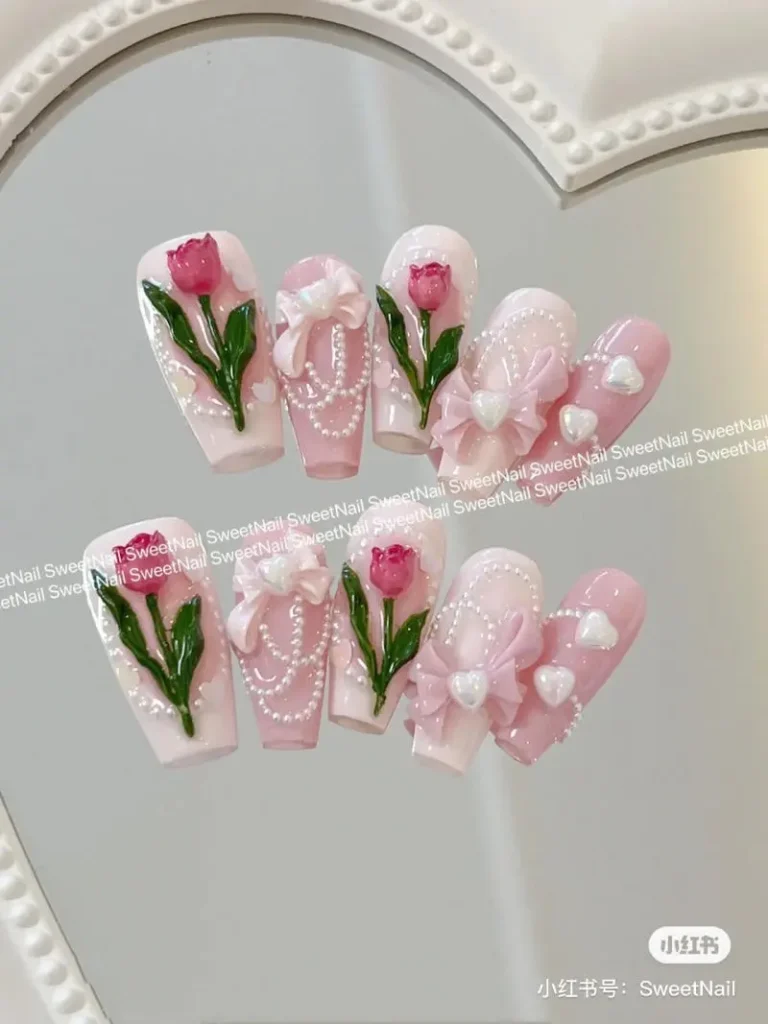 Mẫu nail nhẹ nhàng cho móng tay dài