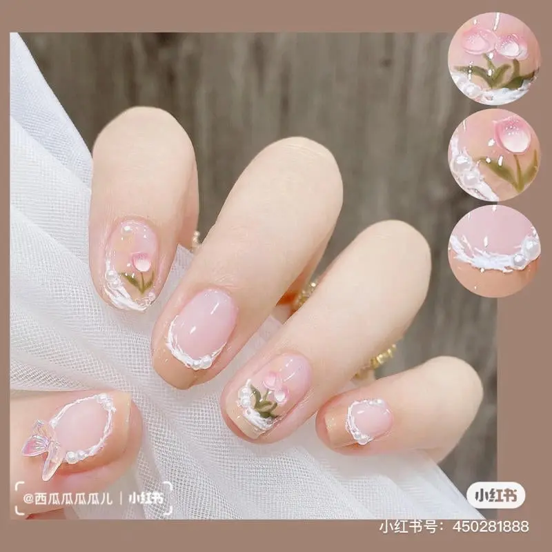 Mẫu nail tay xinh xắn màu hồng