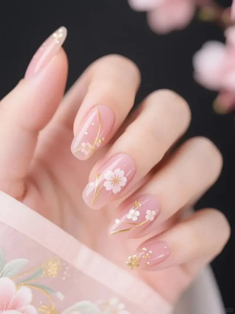 Mẫu nail nhẹ nhàng họa tiết hoa nhí