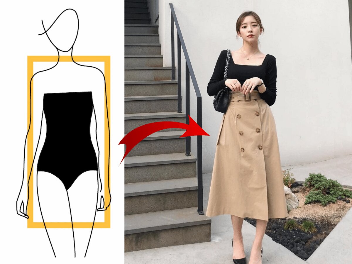 Minh họa dáng người hình chữ nhật ở nữ