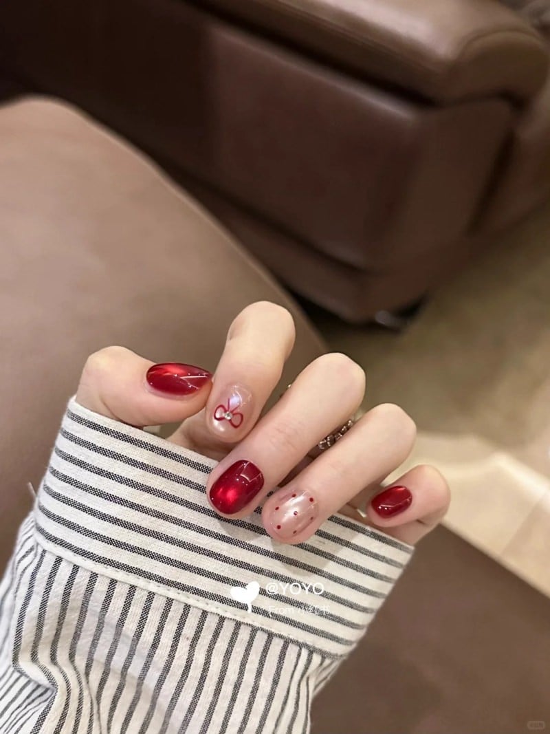 Nail mắt mèo đỏ rượu vang quyến rũ