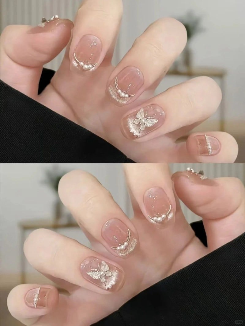 Bộ nail mắt mèo tông xanh hiện đại